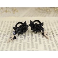 Black rose and skull ear tunnels 00g – 25mm