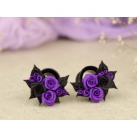 Purple black rose ear tunnels 00g – 25mm