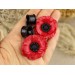 Red poppy ear plug, hoop earrings with wildflower