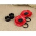 Red poppy ear plug, hoop earrings with wildflower