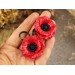 Red poppy ear plug, hoop earrings with wildflower