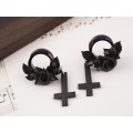 Gothic inverted cross earrings – black rose tunnel plugs