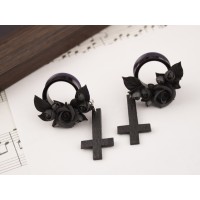 Black rose inverted cross ear tunnels 00g – 25mm