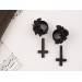 Gothic inverted cross earrings – black rose tunnel plugs