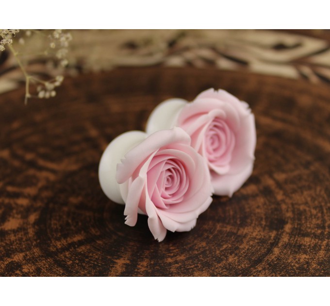 Blush soft pink rose bridal gauges, 6g – 20mm ear plugs