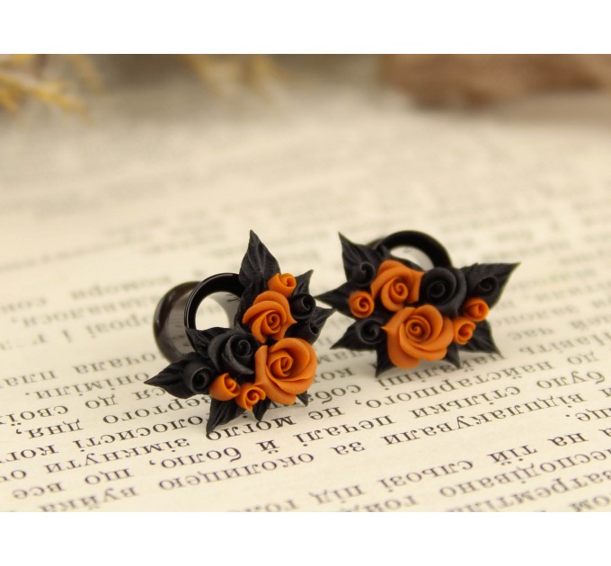 Burnt orange wedding ear plugs – cute bridal gauge earrings