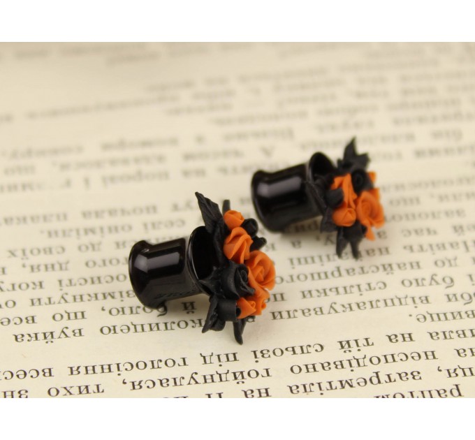 Burnt orange wedding ear plugs – cute bridal gauge earrings