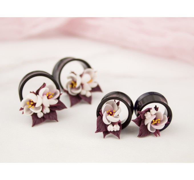 Floral plug – Cherry blossom wedding gauge earrings