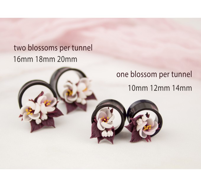 Floral plug – Cherry blossom wedding gauge earrings