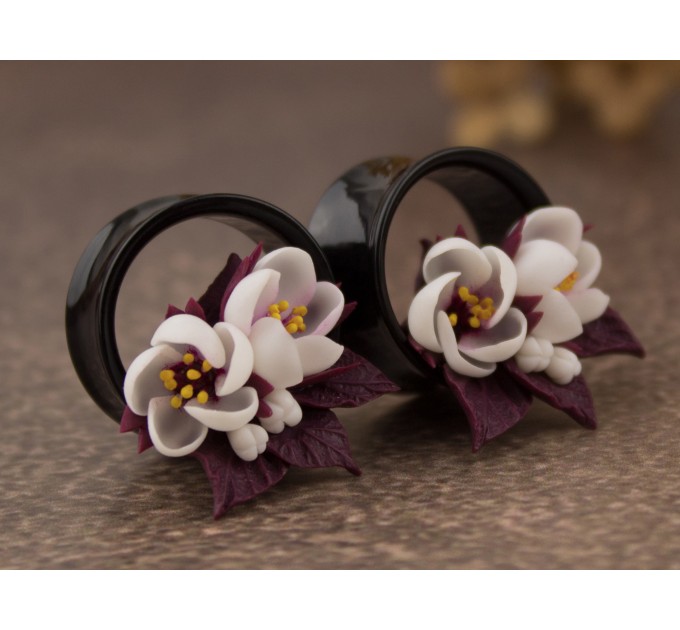 Floral plug – Cherry blossom wedding gauge earrings