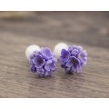 Handcrafted flower ear lobe plugs with unique lilac bouquet