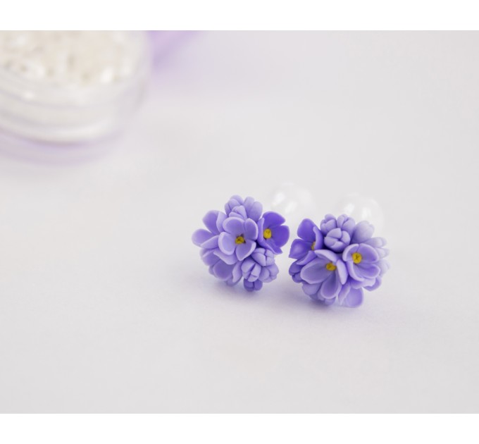 Handcrafted flower ear lobe plugs with unique lilac bouquet