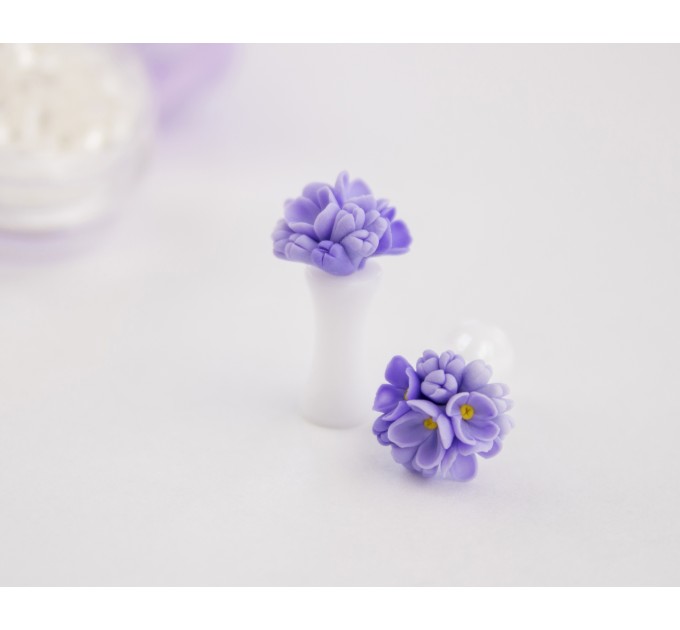 Handcrafted flower ear lobe plugs with unique lilac bouquet