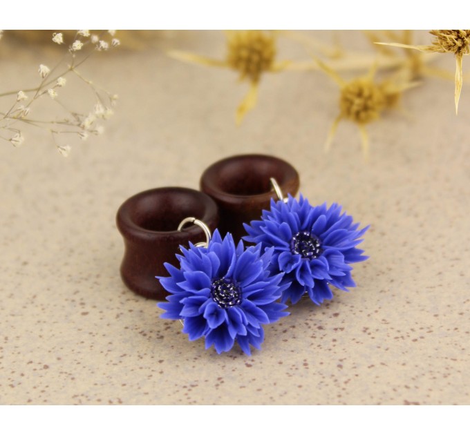 Botanical wood gauges – blue cornflower 00 ear plugs