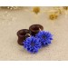 Botanical wood gauges – blue cornflower 00 ear plugs