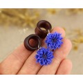 Botanical wood gauges – blue cornflower 00 ear plugs