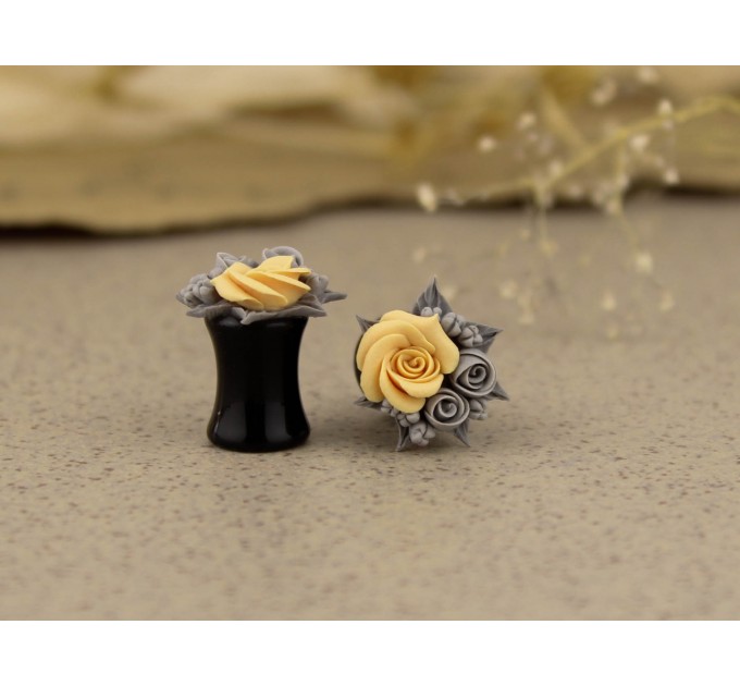 Peach gray wedding plugs for stretched ears - 0 gauge tunnel