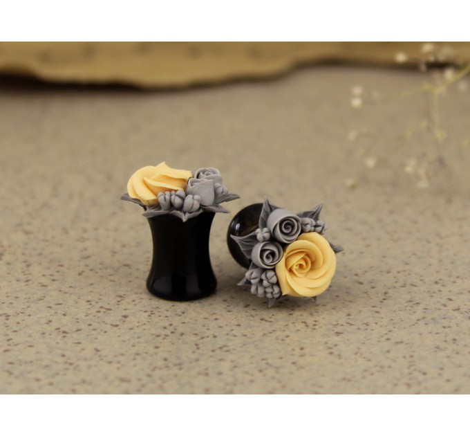 Peach gray wedding plugs for stretched ears - 0 gauge tunnel