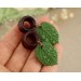 Botanical wood plugs – green leaf 00g gauges earrings