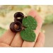 Botanical wood plugs – green leaf 00g gauges earrings