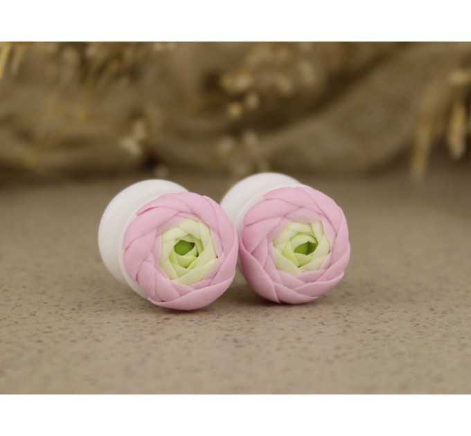Pink ranunculus 12mm - 20 mm ear tunnels | plugs for gauged ears