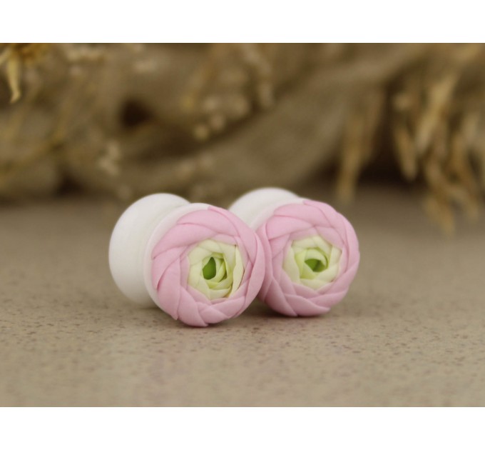 Pink ranunculus 12mm - 20 mm ear tunnels | plugs for gauged ears