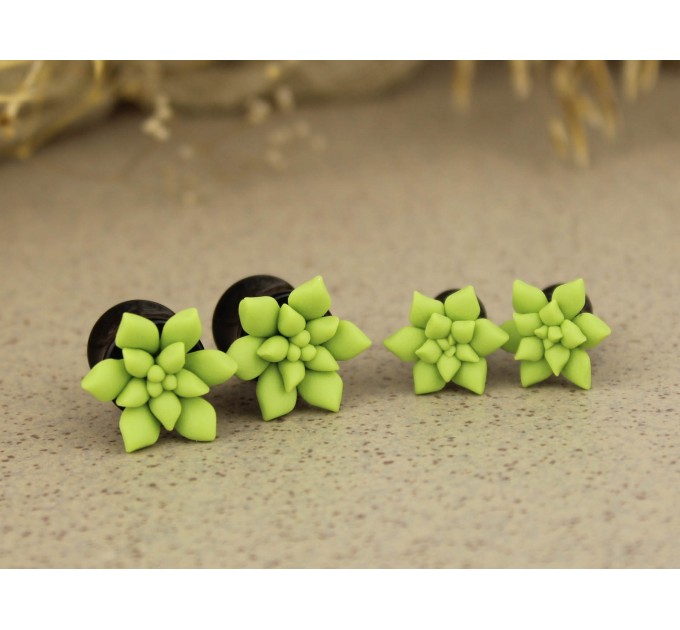 Sage green succulent ear gauge tunnels – cool plug earrings