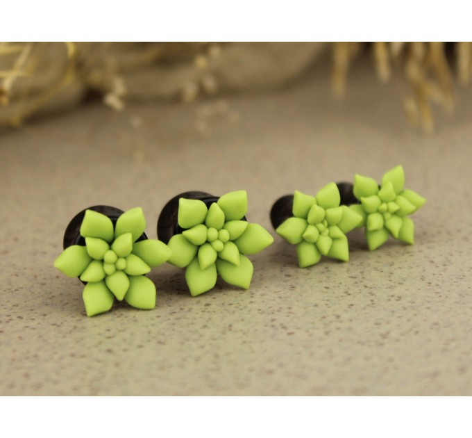 Sage green succulent ear gauge tunnels – cool plug earrings