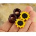 Botanical tunnel jewelry – sunflower wooden ear plugs