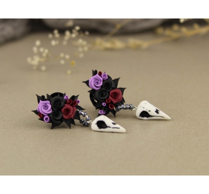 Gothic ear gauges 00g tunnels – bird skull jewelry