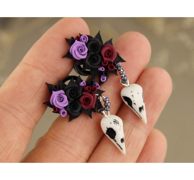 Gothic ear gauges 00g tunnels – bird skull jewelry