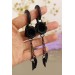 Gothic wedding dangle chain plug earrings for stretched ears Black rose and leaves Witch gift gauges Dark aesthetic