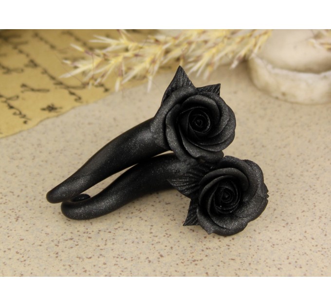 Gothic style black rose faux or real gauges Dark fashion jewelry for stretched ears Witch earrings Halloween