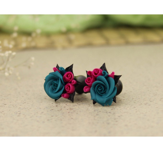 Magenta and teal rose size 00 gauges – custom color ear plugs