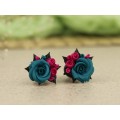 Magenta and teal rose size 00 gauges – custom color ear plugs