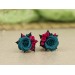 Magenta and teal rose size 00 gauges – custom color ear plugs