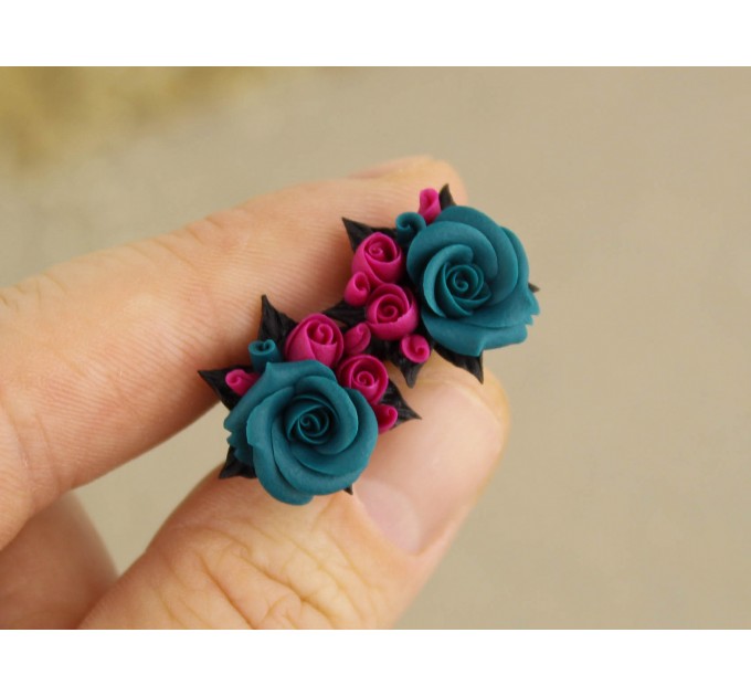 Magenta and teal rose size 00 gauges – custom color ear plugs