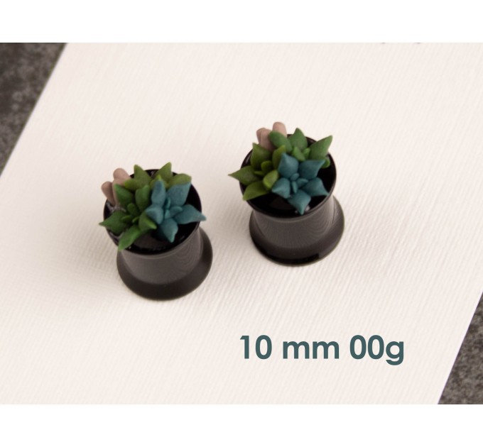 Handmade gauges plugs with succulents - cute flesh tunnels