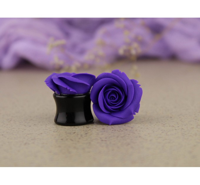Floral 00g ear plugs tunnels with violet roses