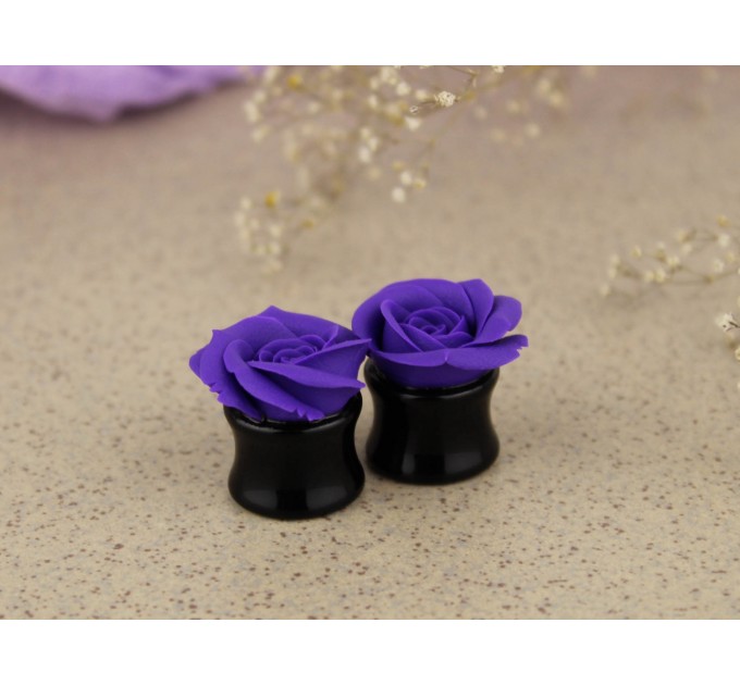 Floral 00g ear plugs tunnels with violet roses