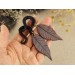 Handcrafted dangle gauges with brown leaves 