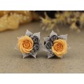Gray peach wedding ear plugs Bridal earrings for stretched gauges Floral tunnels handmade 