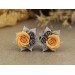 Gray peach wedding ear plugs Bridal earrings for stretched gauges Floral tunnels handmade 