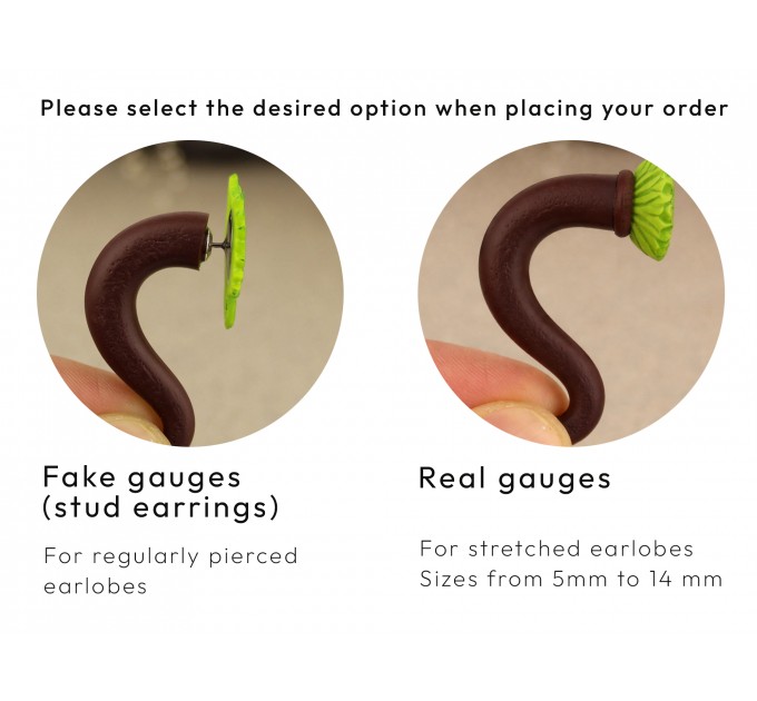 Handcrafted fake real gauges for ears – Green leaf