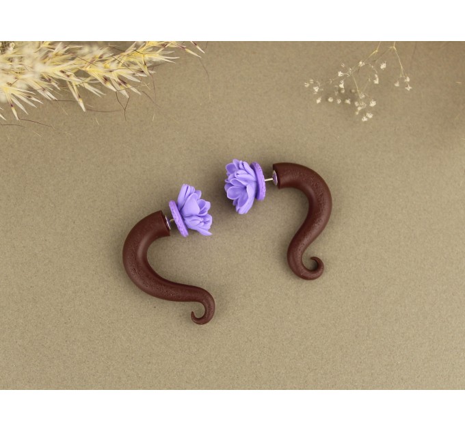 Handcrafted fake / real spiral gauges – lilac flowers