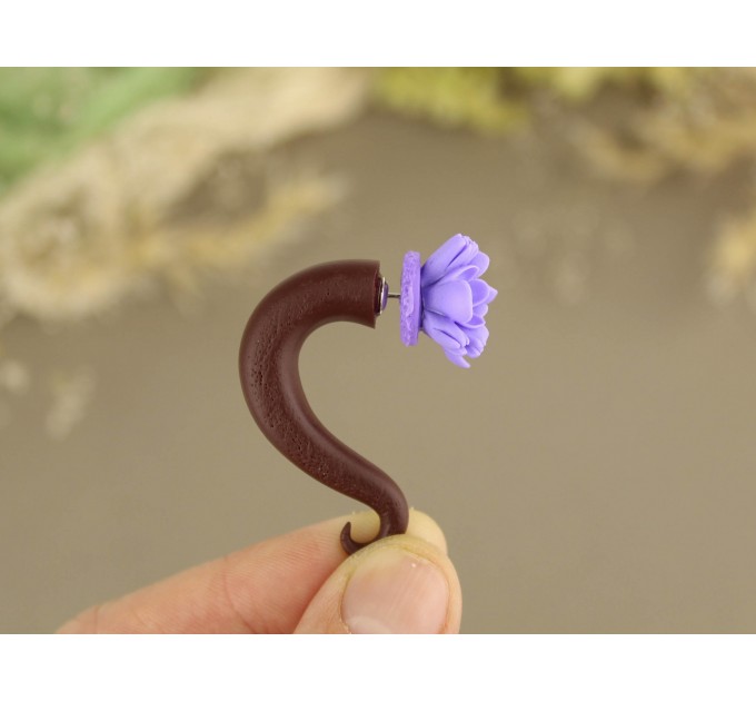 Handcrafted fake / real spiral gauges – lilac flowers