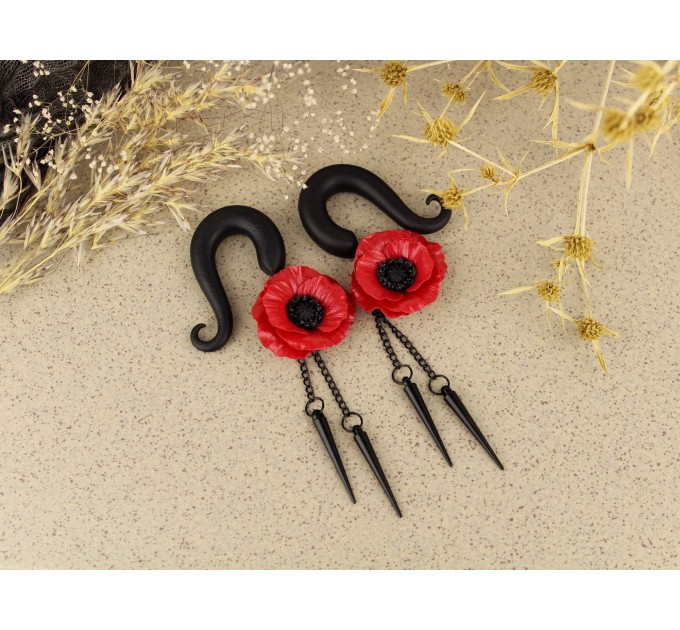 Red poppy flower custom ear gauges 