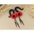 Red poppy flower custom ear gauges 