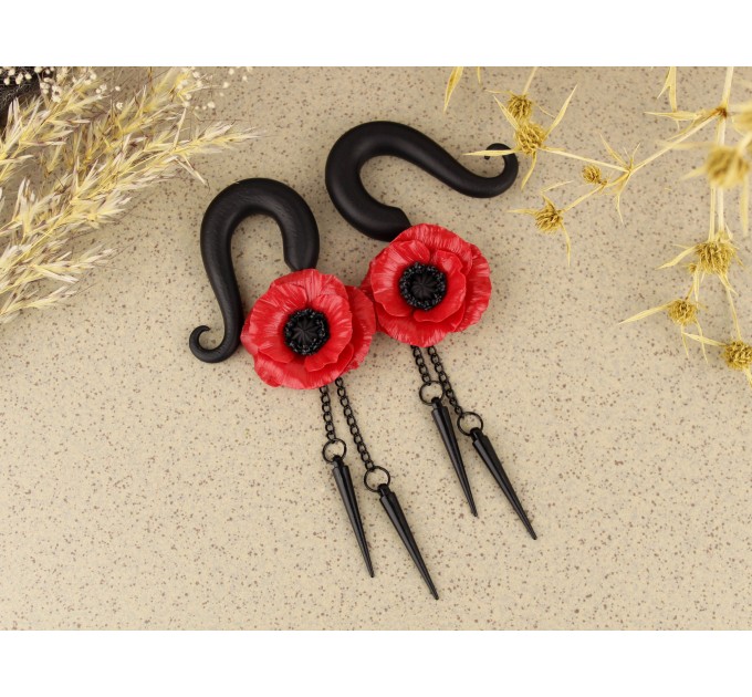 Red poppy flower custom ear gauges 