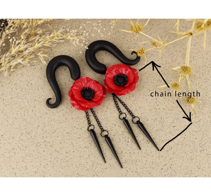 Red poppy flower custom ear gauges 